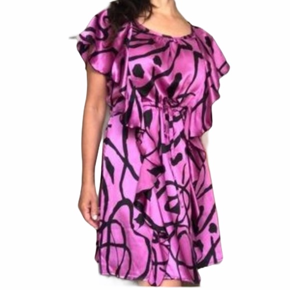 100% Silk Ruffled Tie-Waisted Dress